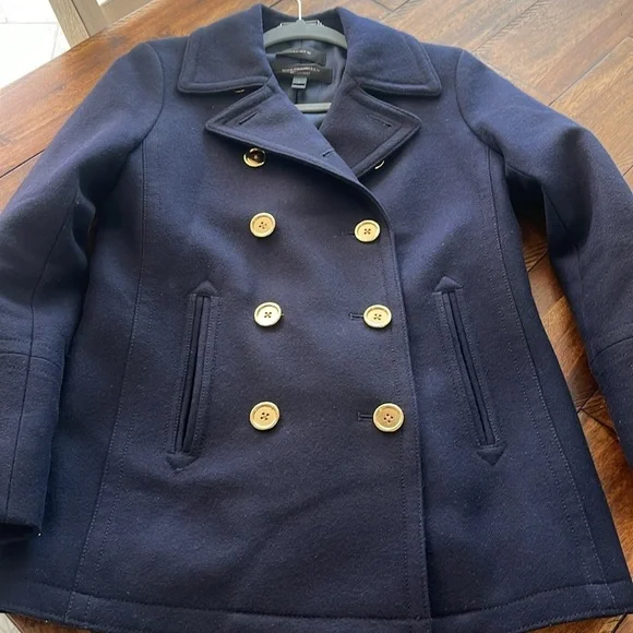 J. Crew Nello Gori Wool Cashmere Navy Bluee double breasted pea coat sz 0 - Picture 8 of 12